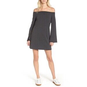 Treasure & Bond Off the Shoulder Bell Sleeve Mini Dress Women's  sz L DK Grey